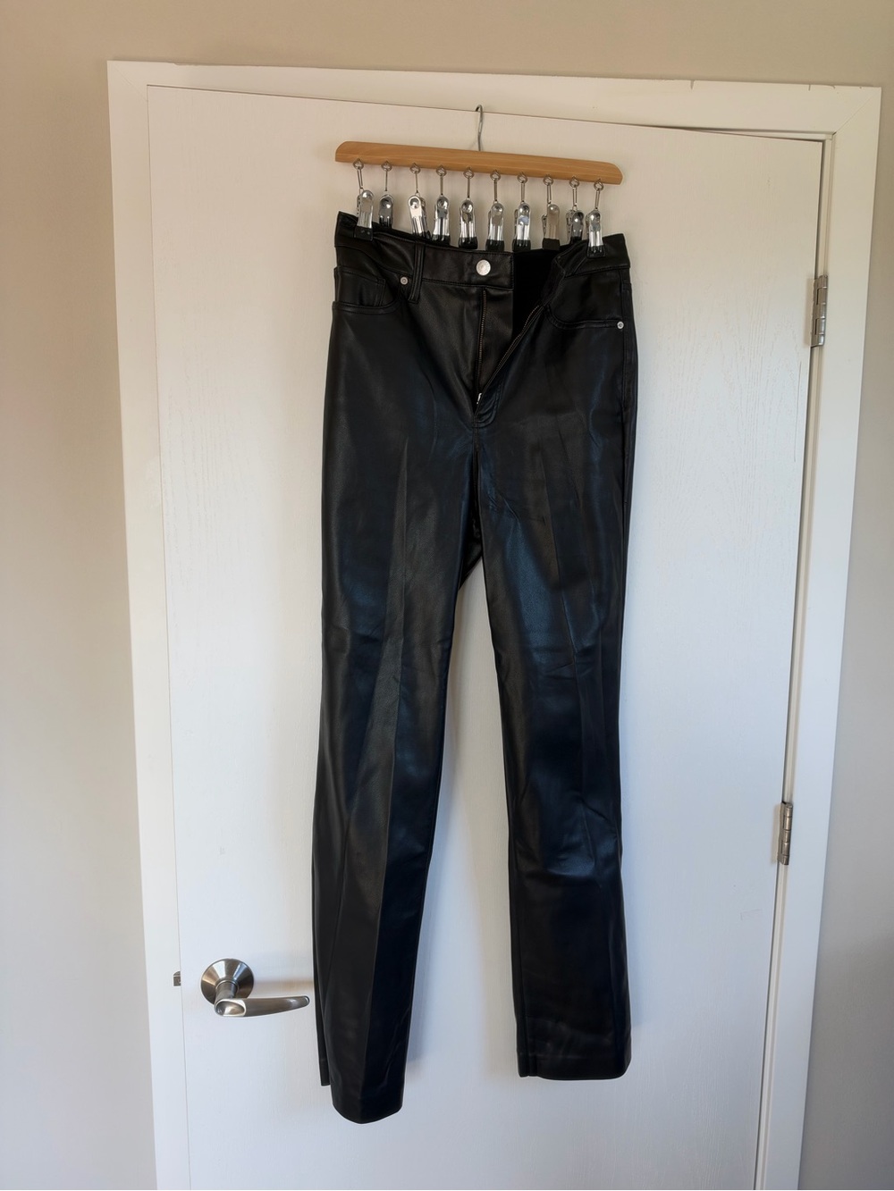Express Black Faux Leather Straight-Leg Jeans